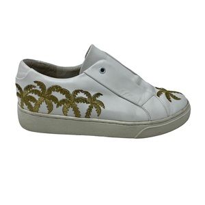 Here/Now Beverly Palm-Embroidered Sneakers White/Gold Size 5.5